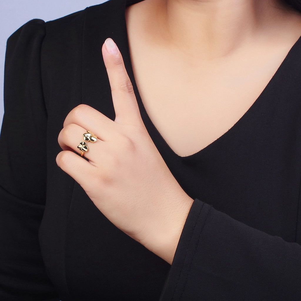 Double Bowed Mouse Open Adjustable Gold Minimalist Ring