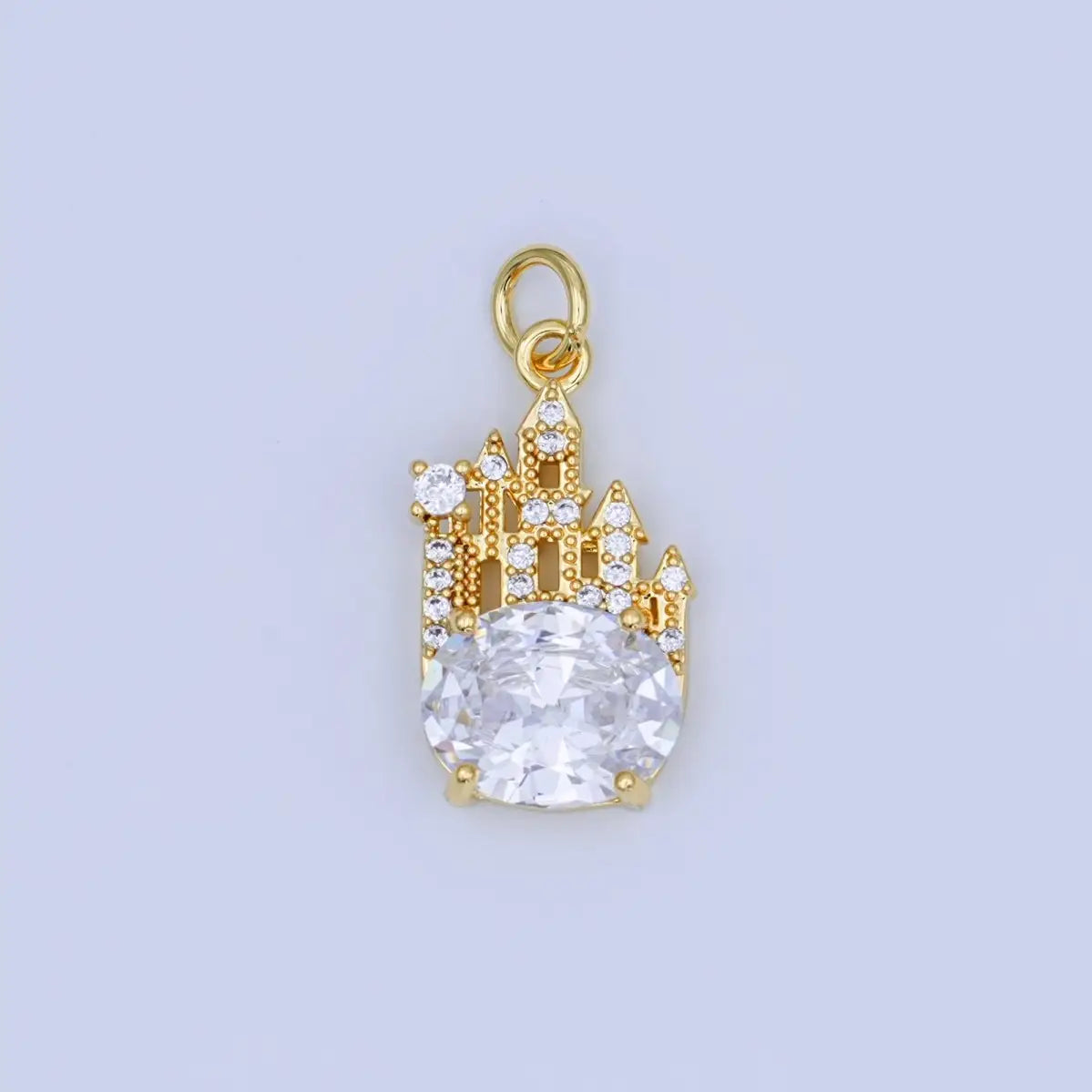 Kingdom Castle Charm 24K Gold Filled 15mm Oval CZ Micro Paved