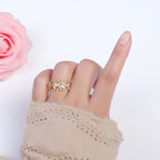 Dainty Bowed Mouse Adjustable Ring Micro Pave Gold