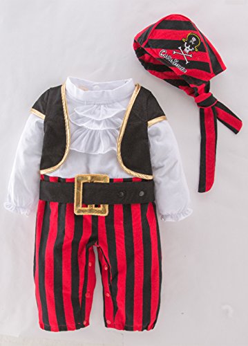 stylesilove Infant Baby Boy Cap'N Stinker Pirate Jumpsuit, Vest, Hat and Belt 4pcs Halloween Outfit Festival Clothing Set