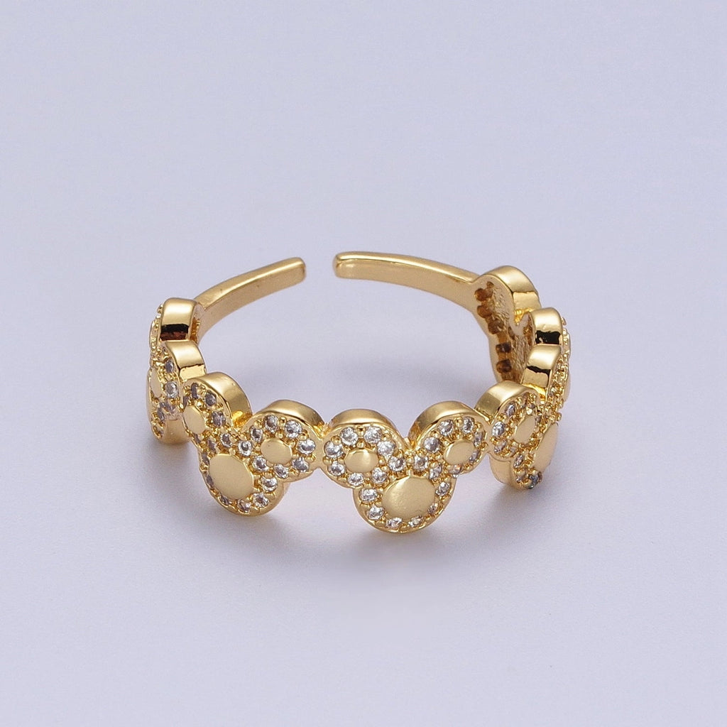 Mouses Adjustable Gold Ring Clear Micro Paved CZ