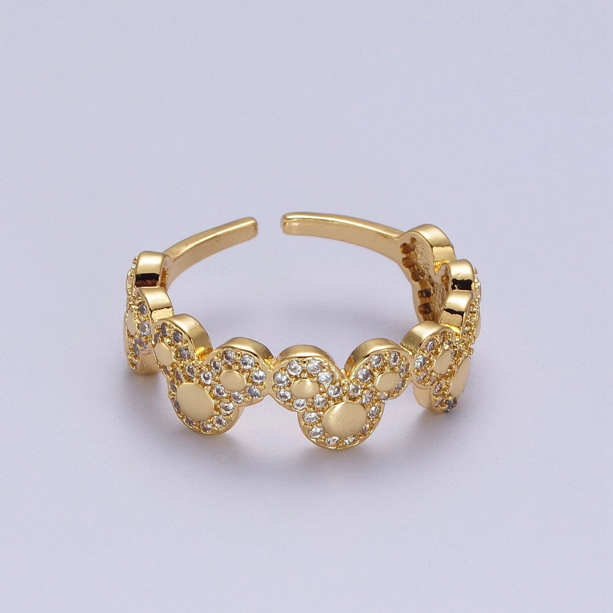 Mouses Adjustable Gold Ring Clear Micro Paved CZ