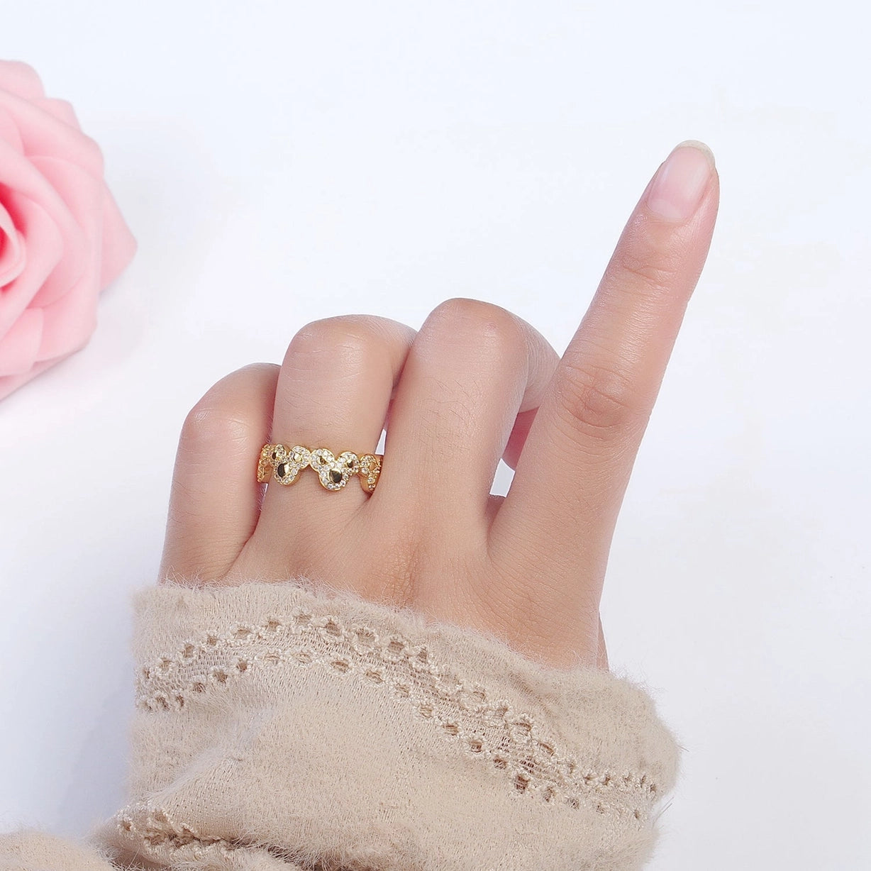 Mouses Adjustable Gold Ring Clear Micro Paved CZ