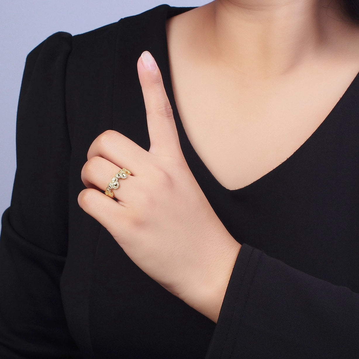 Mouses Adjustable Gold Ring Clear Micro Paved CZ