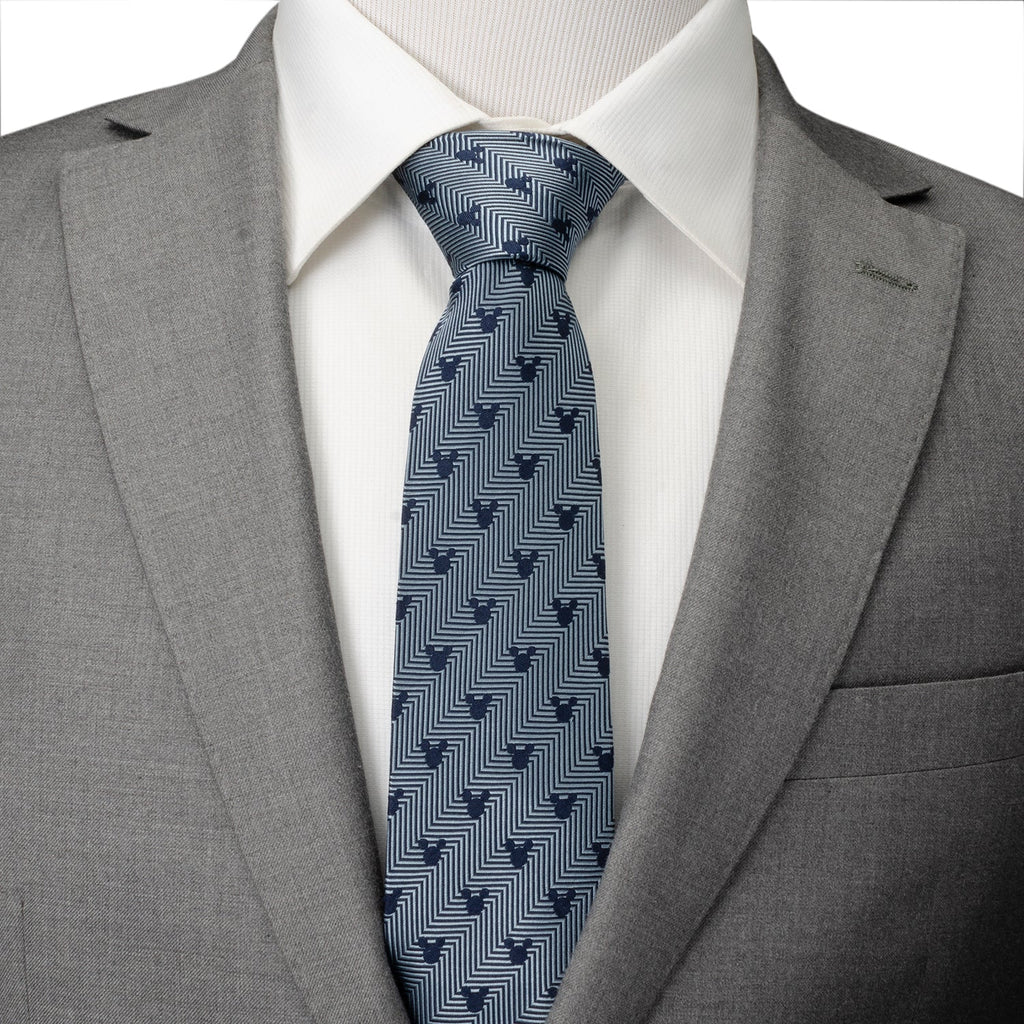 Disney Mickey Mouse Silhouette Blue Herringbone Men's Tie
