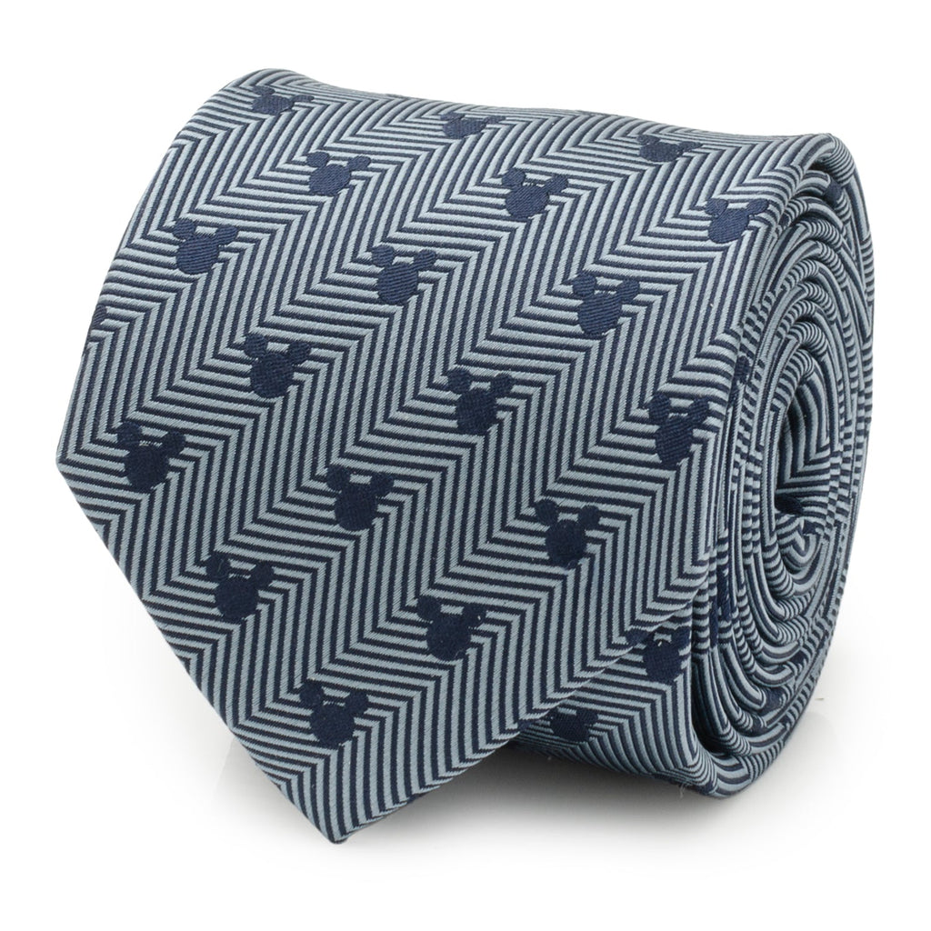 Disney Mickey Mouse Silhouette Blue Herringbone Men's Tie