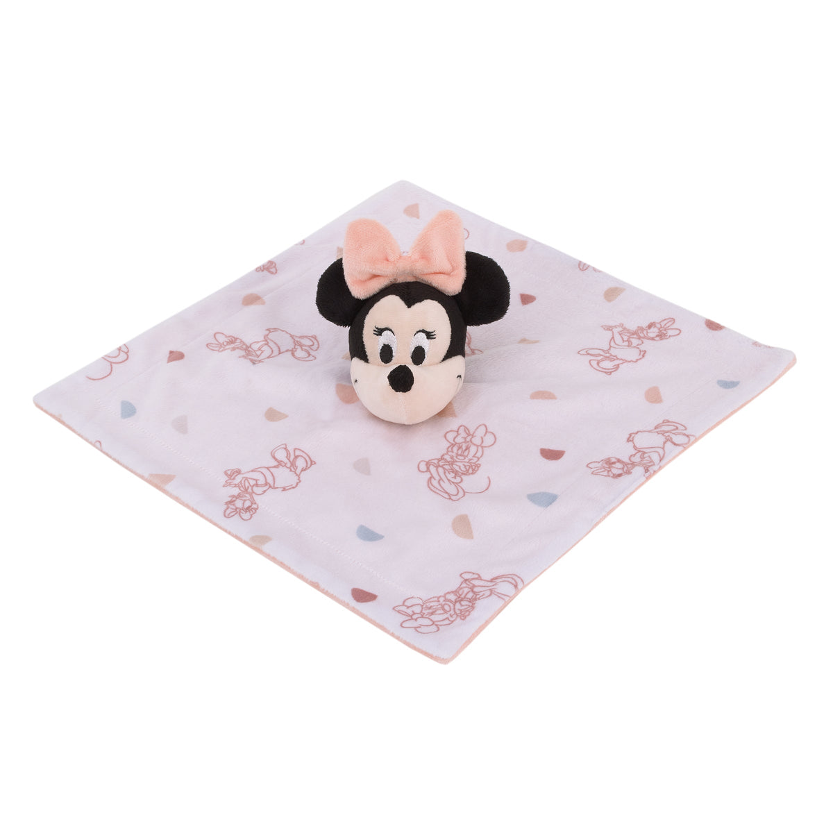 Minnie Mouse White, Light Blue, and Peach Super Soft Security Baby Blanket with Plush Minnie Mouse Head