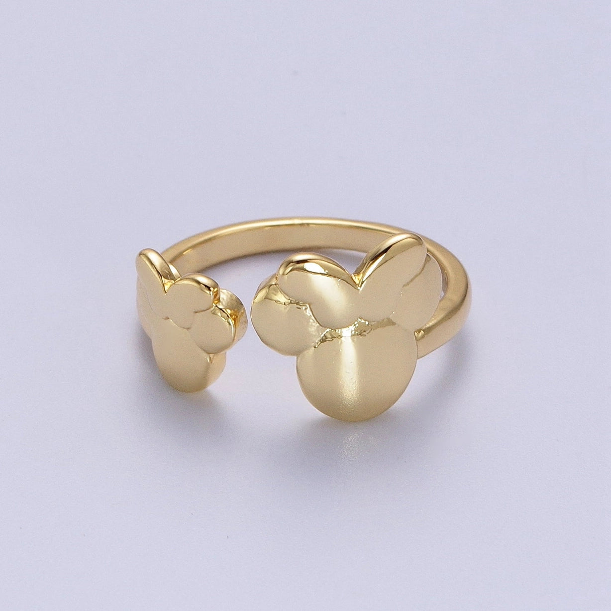 Double Bowed Mouse Open Adjustable Gold Minimalist Ring