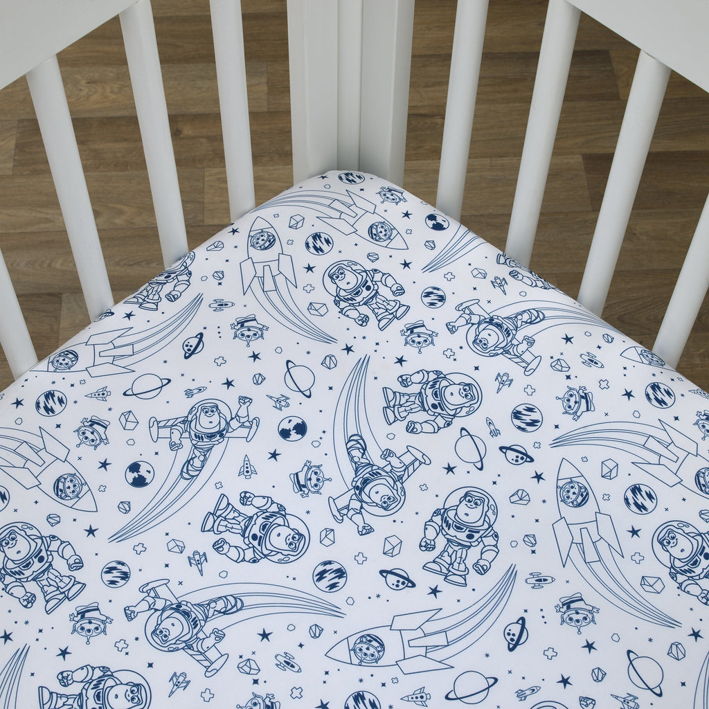 NoJo Disney Toy Story Outta This World Blue and White Nursery Fitted Crib Sheet