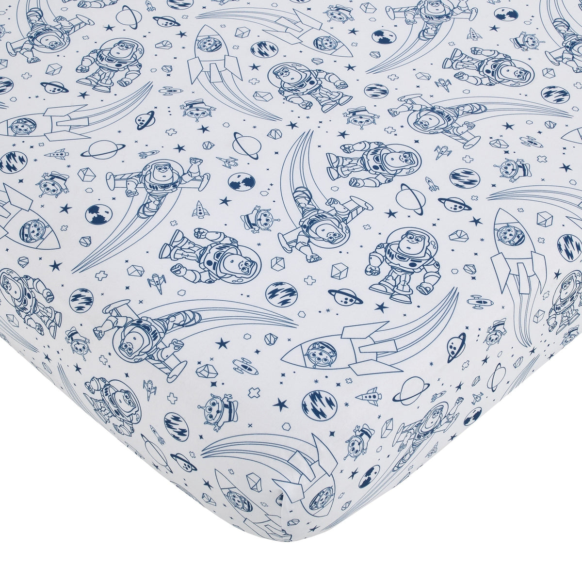 NoJo Disney Toy Story Outta This World Blue and White Nursery Fitted Crib Sheet