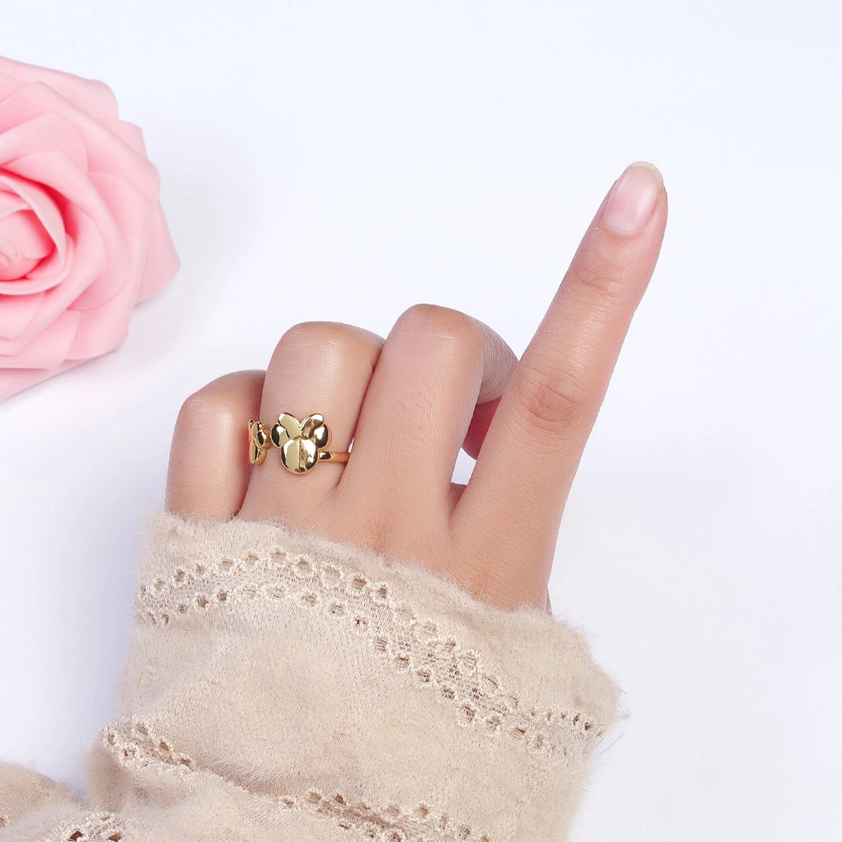 Double Bowed Mouse Open Adjustable Gold Minimalist Ring