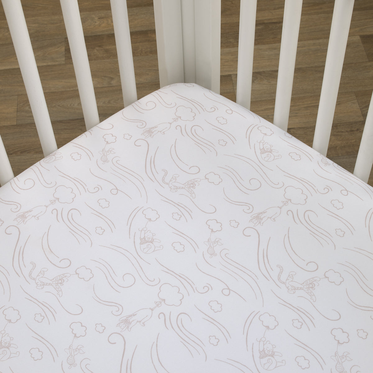 Disney Winnie the Pooh - Blustery Day Grey and White Clouds Fitted Crib Sheet
