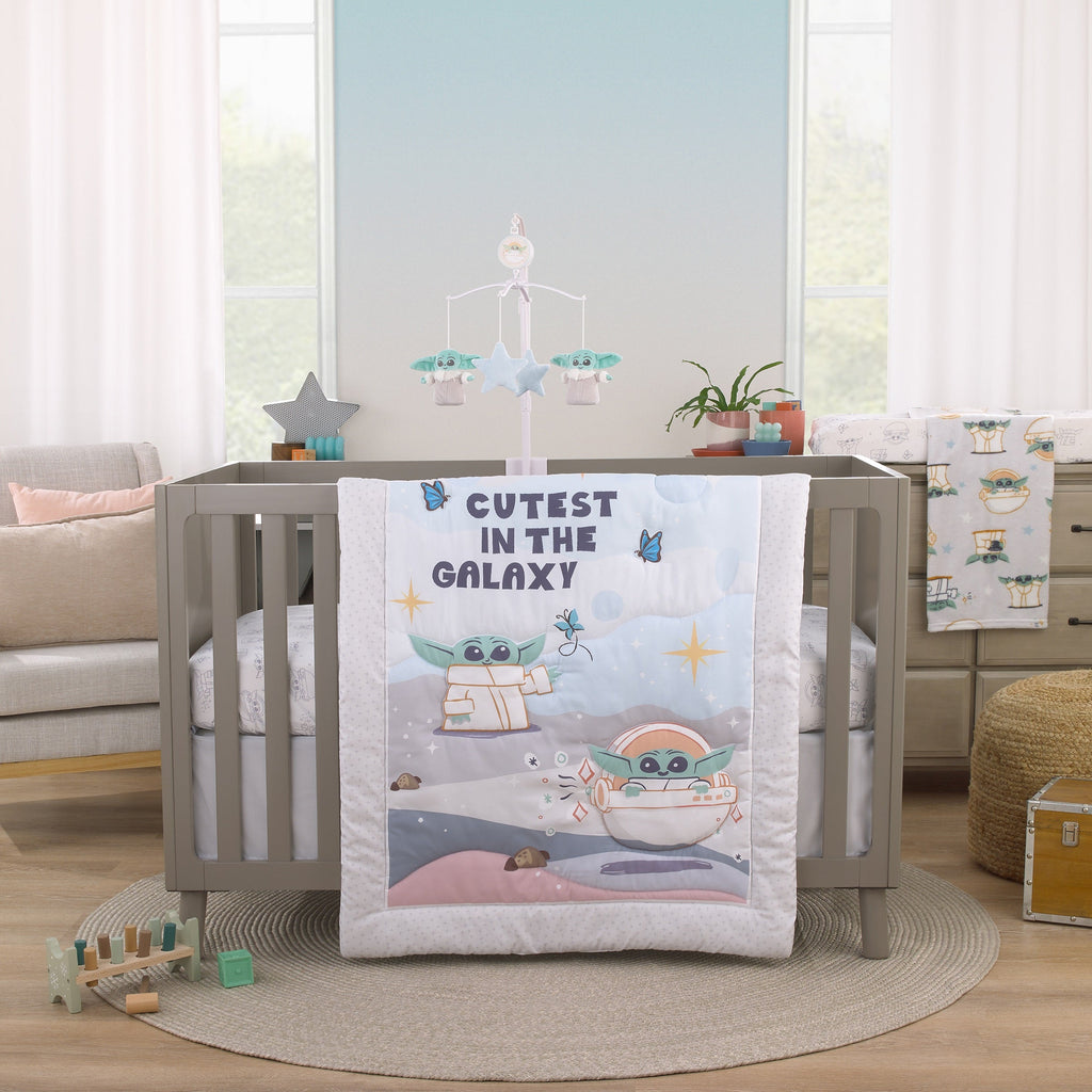 Grogu Cutest in the Galaxy Cream, Green, and White Super Soft Baby Blanket