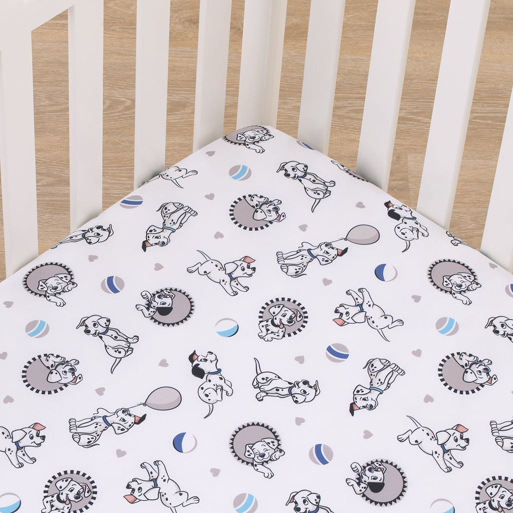 Disney 101 Dalmatians Gray, Black, White, and Blue Puppies Super Soft Nursery Fitted Crib Sheet