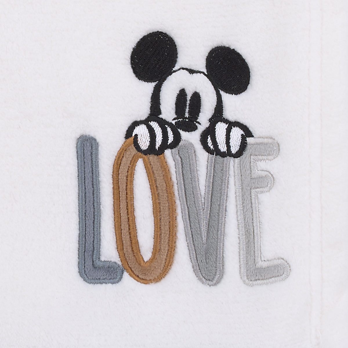 Mickey Mouse Love Mickey White, Gray, and Tan Love Applique Super Soft Baby Blanket