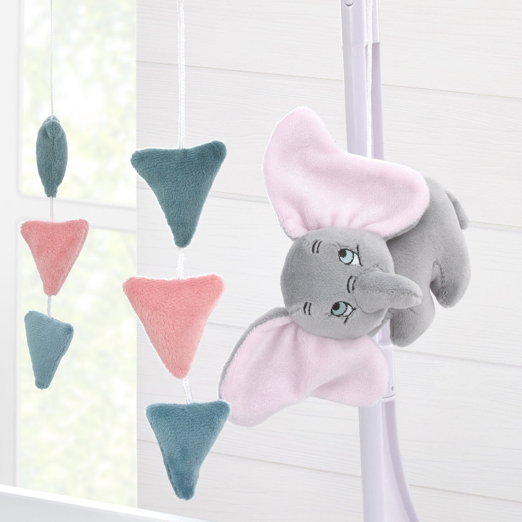 Disney Dumbo Hello Baby Grey, White, Rose and Teal Circus Banner Musical Mobile