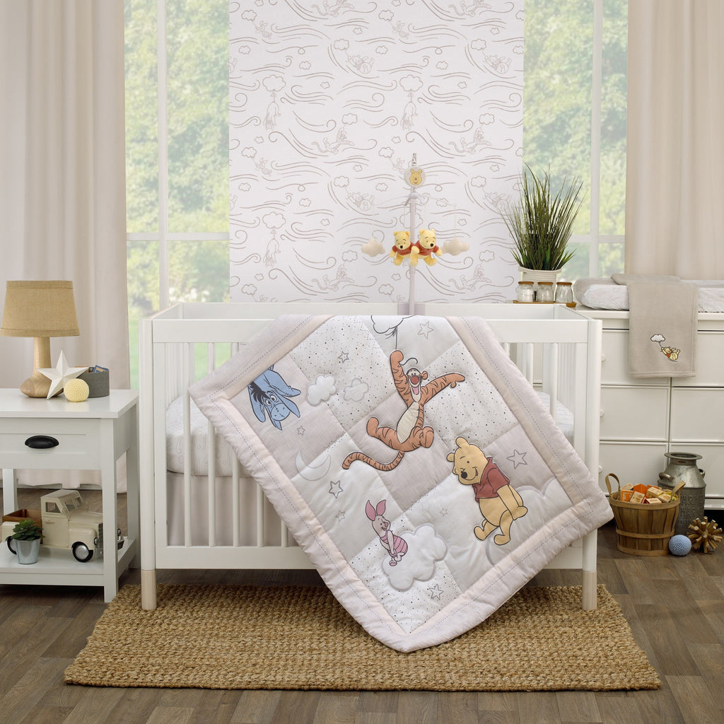 Disney Winnie the Pooh - Blustery Day Grey and White Clouds Fitted Crib Sheet