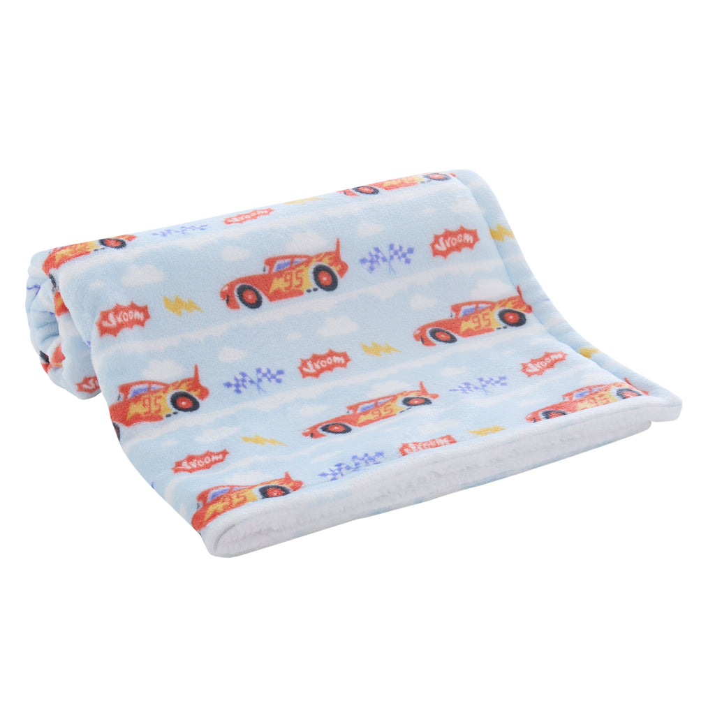NoJo Disney Cars Lightning McQueen Super Soft Sherpa Baby Blanket - Red, Light Blue