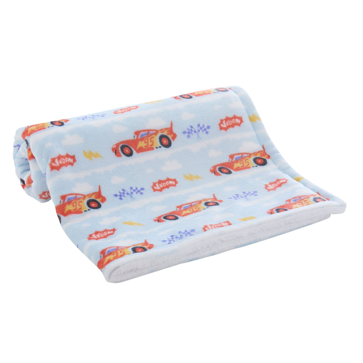 NoJo Disney Cars Lightning McQueen Super Soft Sherpa Baby Blanket - Red, Light Blue