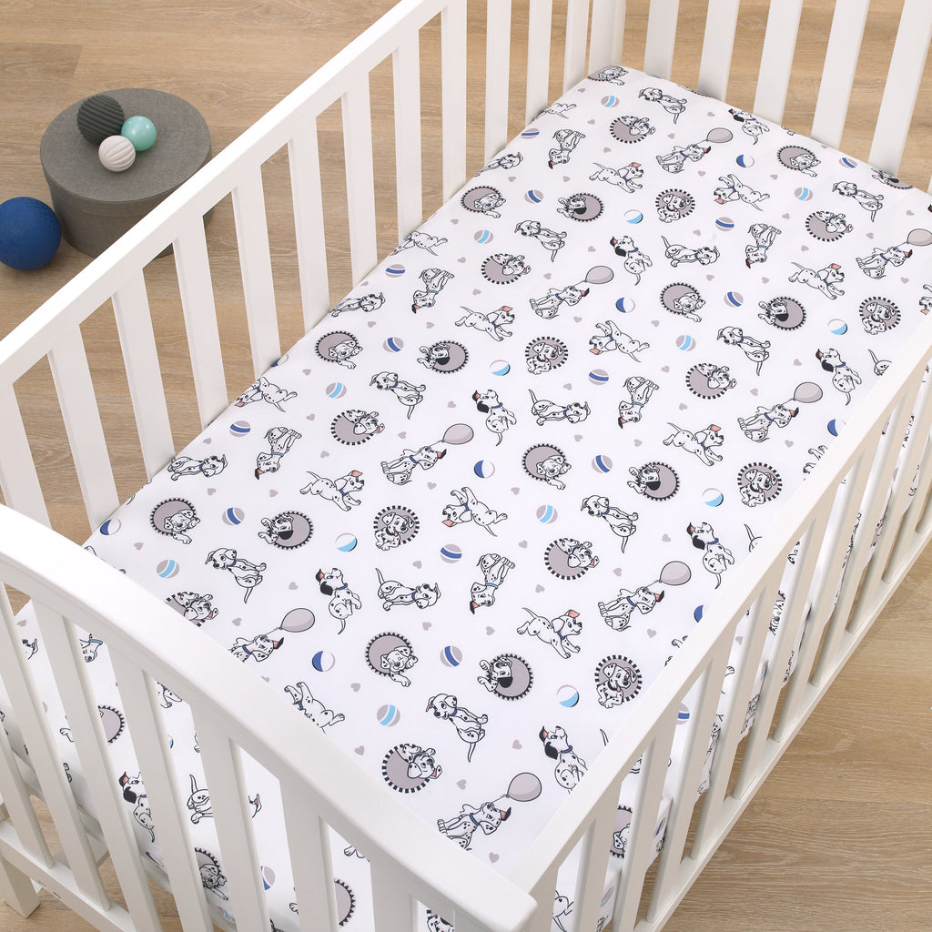Disney 101 Dalmatians Gray, Black, White, and Blue Puppies Super Soft Nursery Fitted Crib Sheet