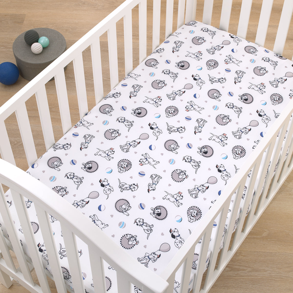 Disney 101 Dalmatians Gray, Black, White, and Blue Puppies Super Soft Nursery Fitted Crib Sheet