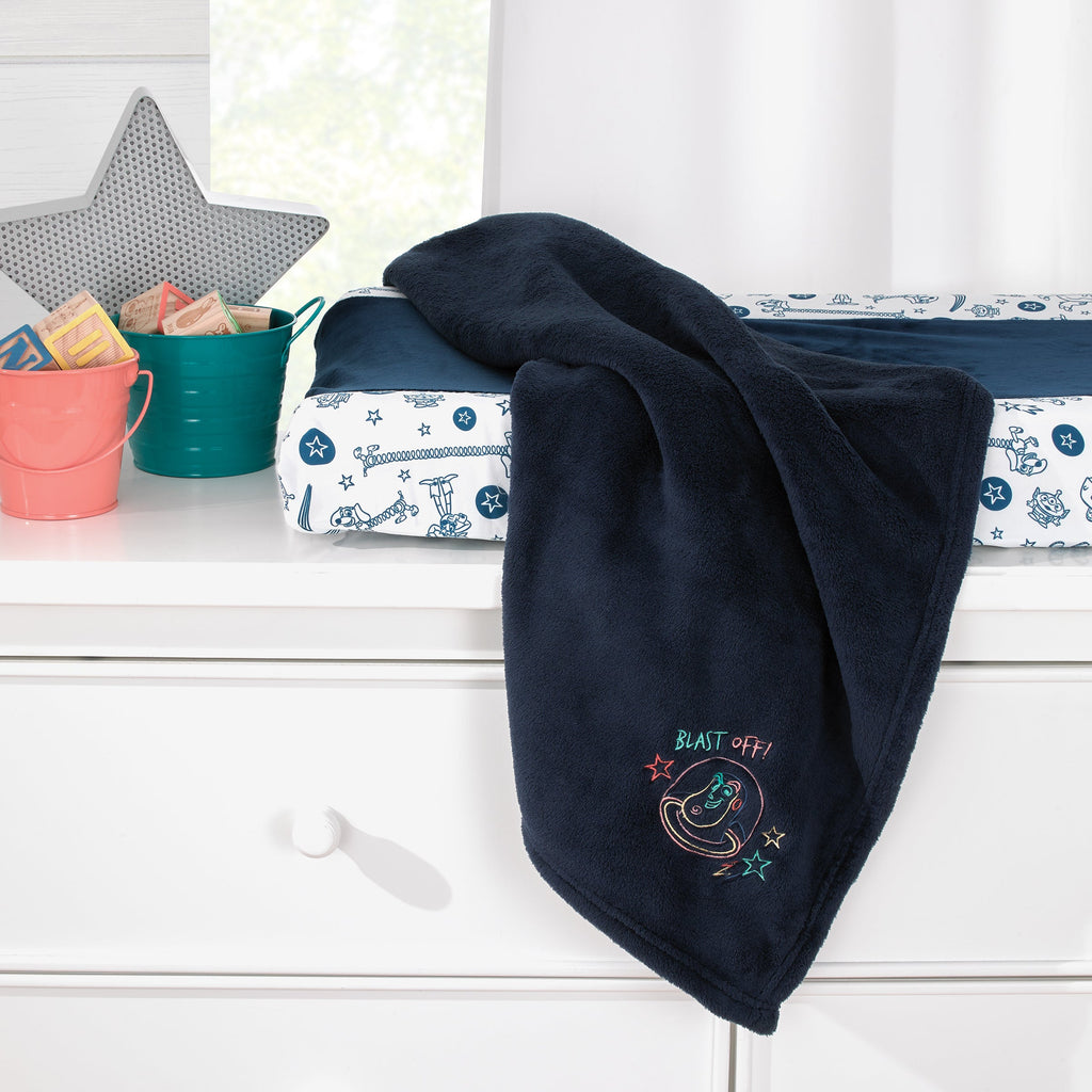 Toy Story Color Crazy Blue, Green and Orange Blast Off Buzz Lightyear Super Soft Appliqued Baby Blanket